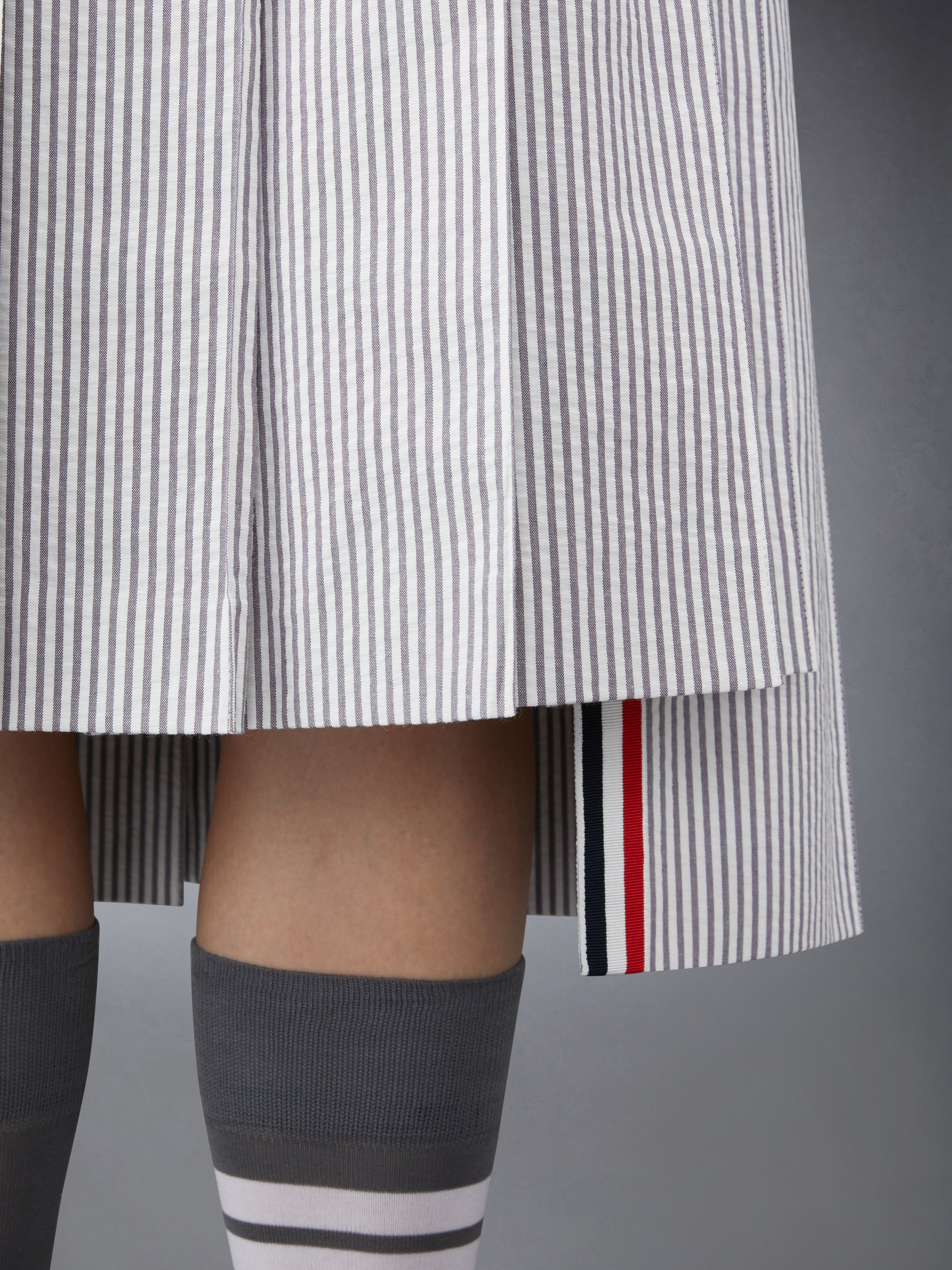 Seersucker Pleated Midi Skirt - 5