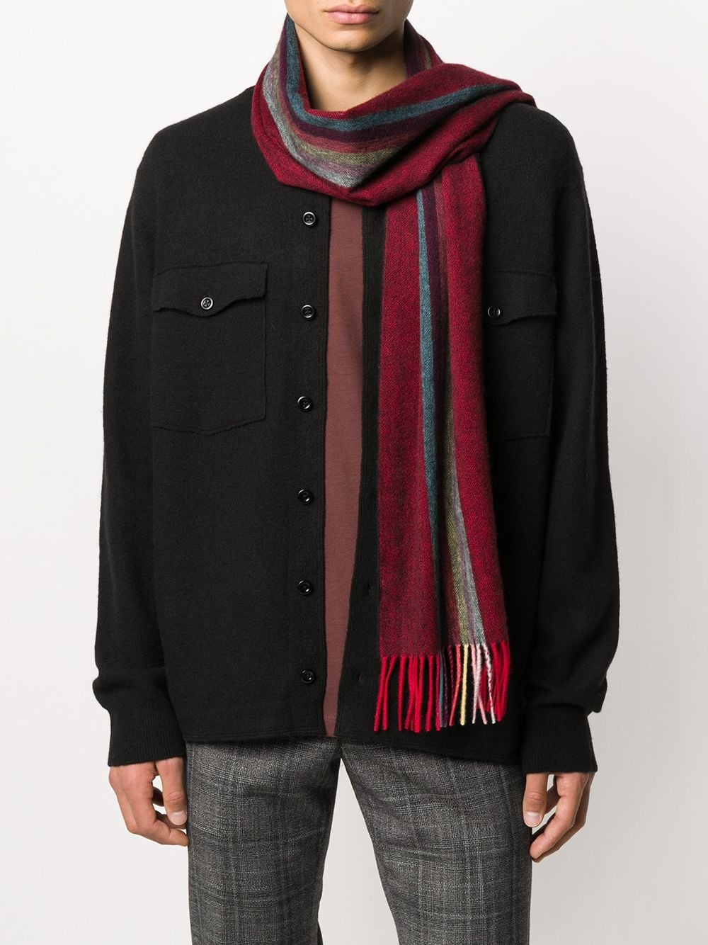 stripe-pattern fringe-edge scarf - 2