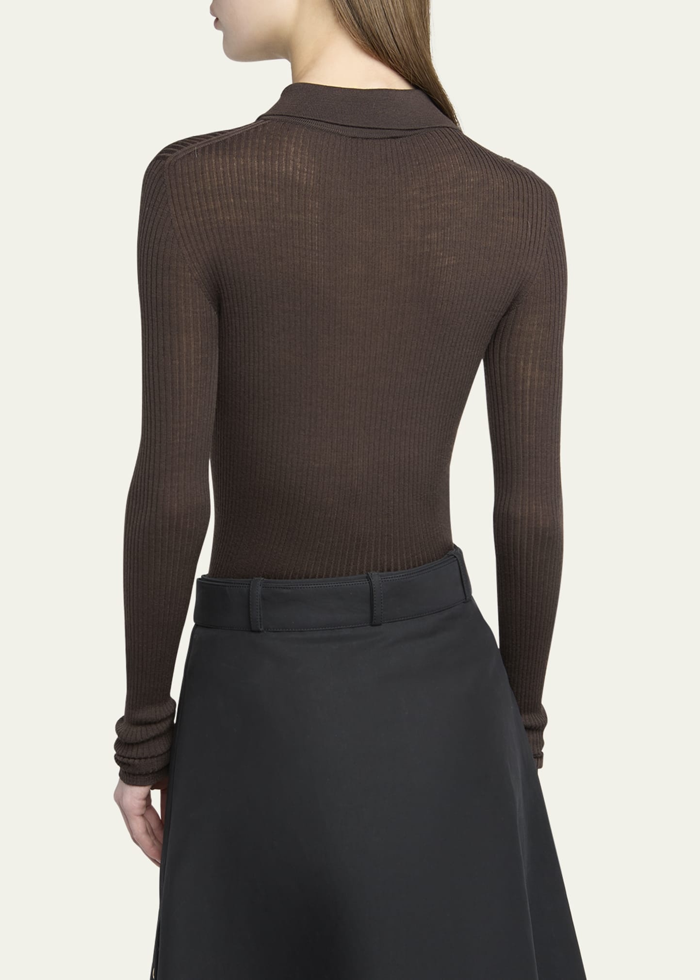 Long-Sleeve Fine Rib Polo Top - 3