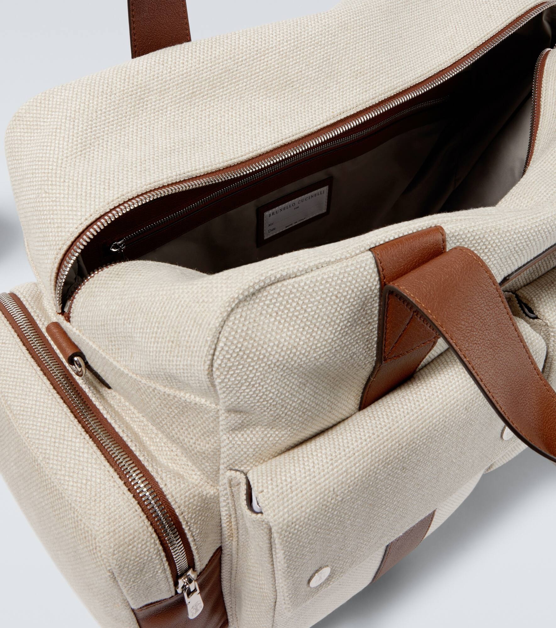 Leather-trimmed canvas duffel bag - 4