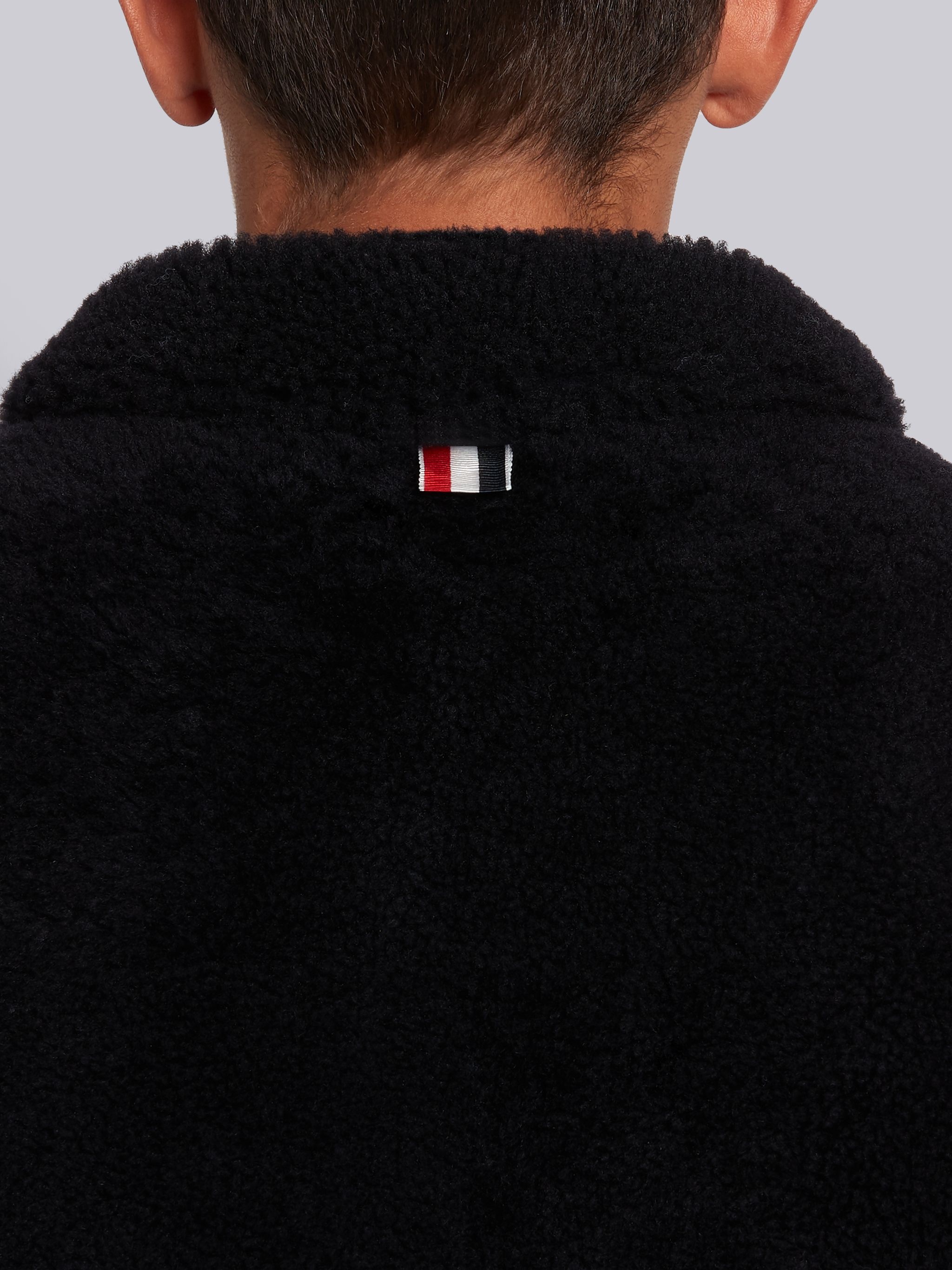 Navy Dyed Shearling Round Collar 4-Bar Sack Jacket - 5