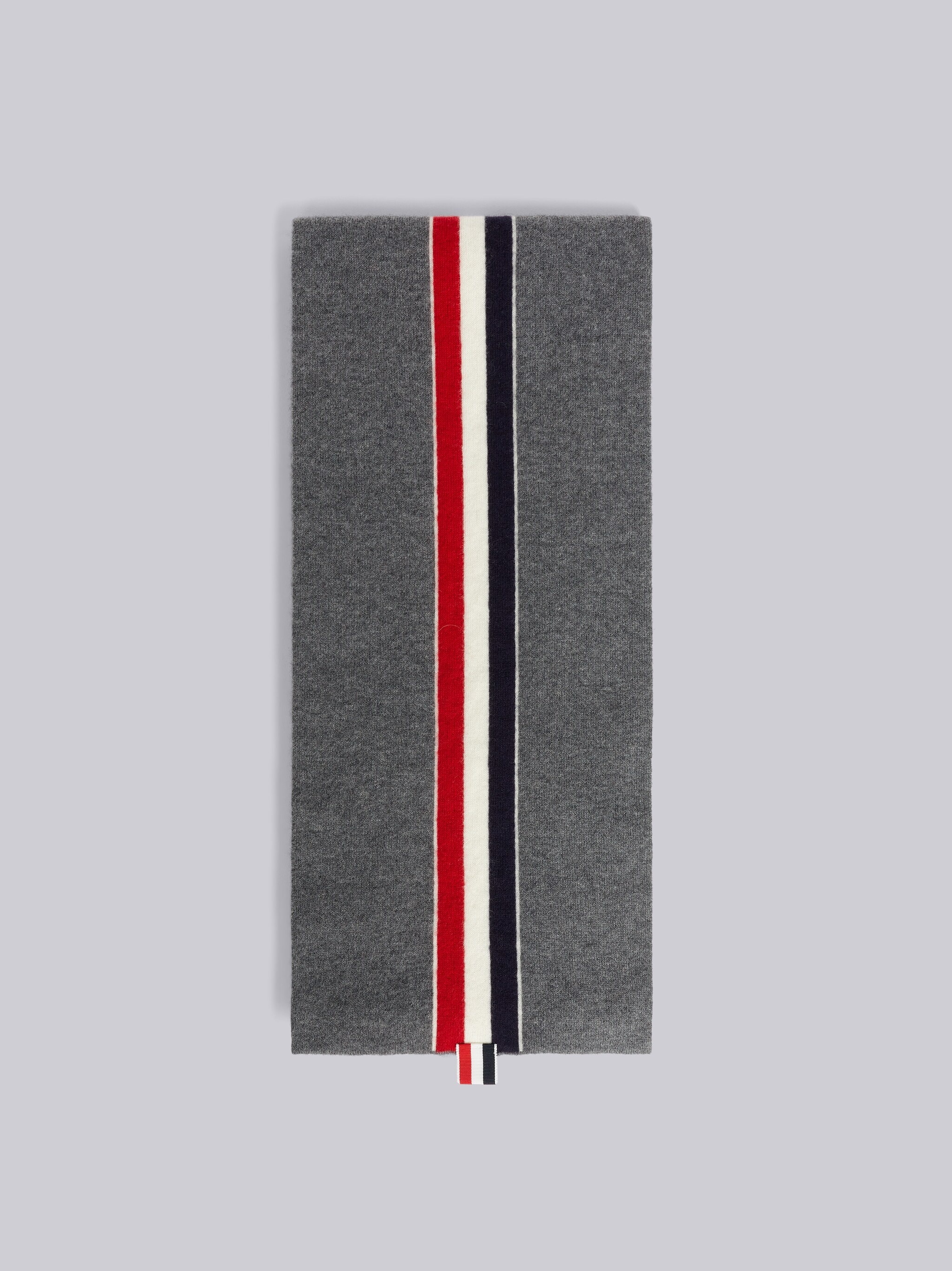 Medium Grey Jersey Stitch Superfine Merino Wool Intarsia Stripe Scarf - 1