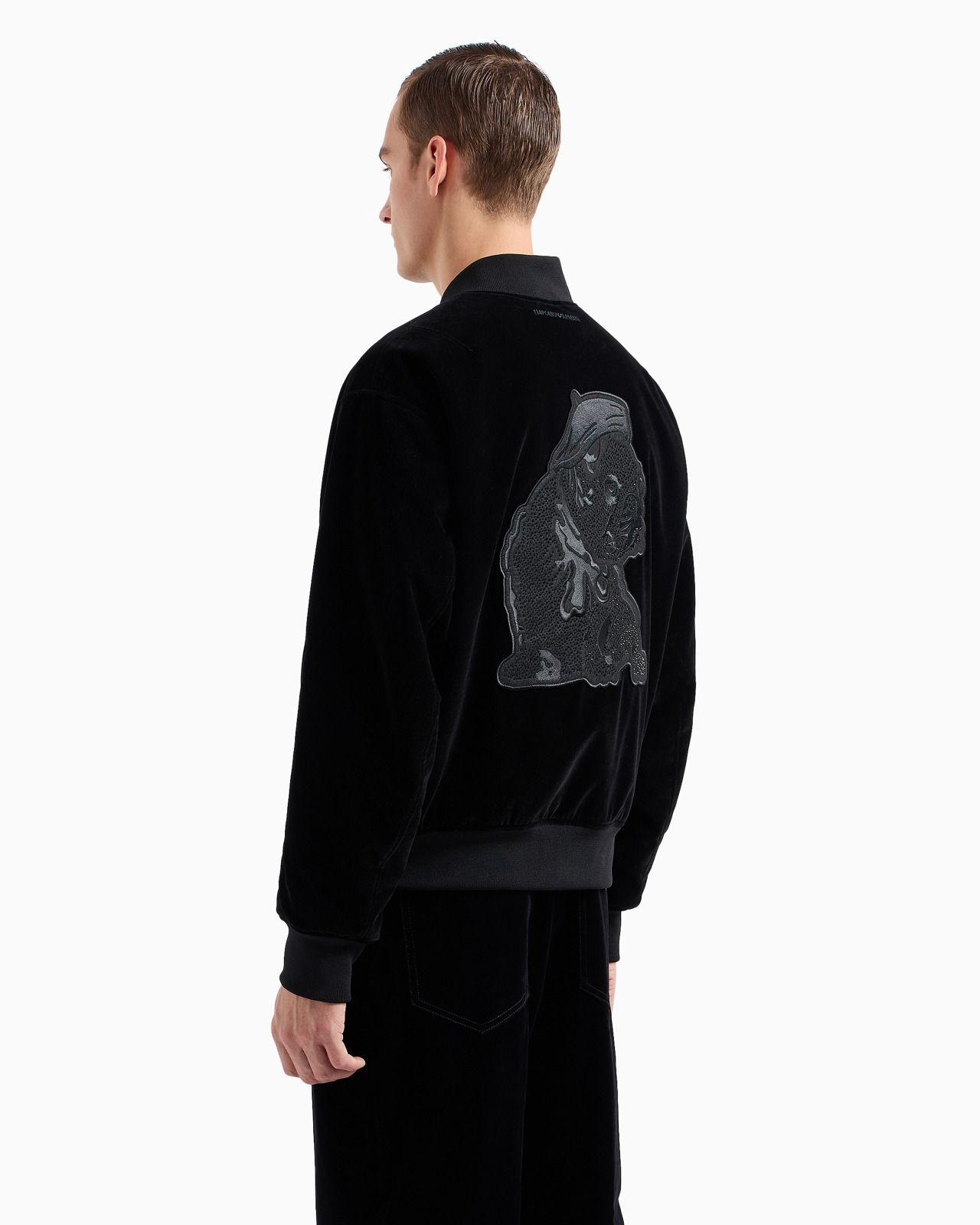 Clubwear velour bomber jacket with oversized French bulldog patch - 3