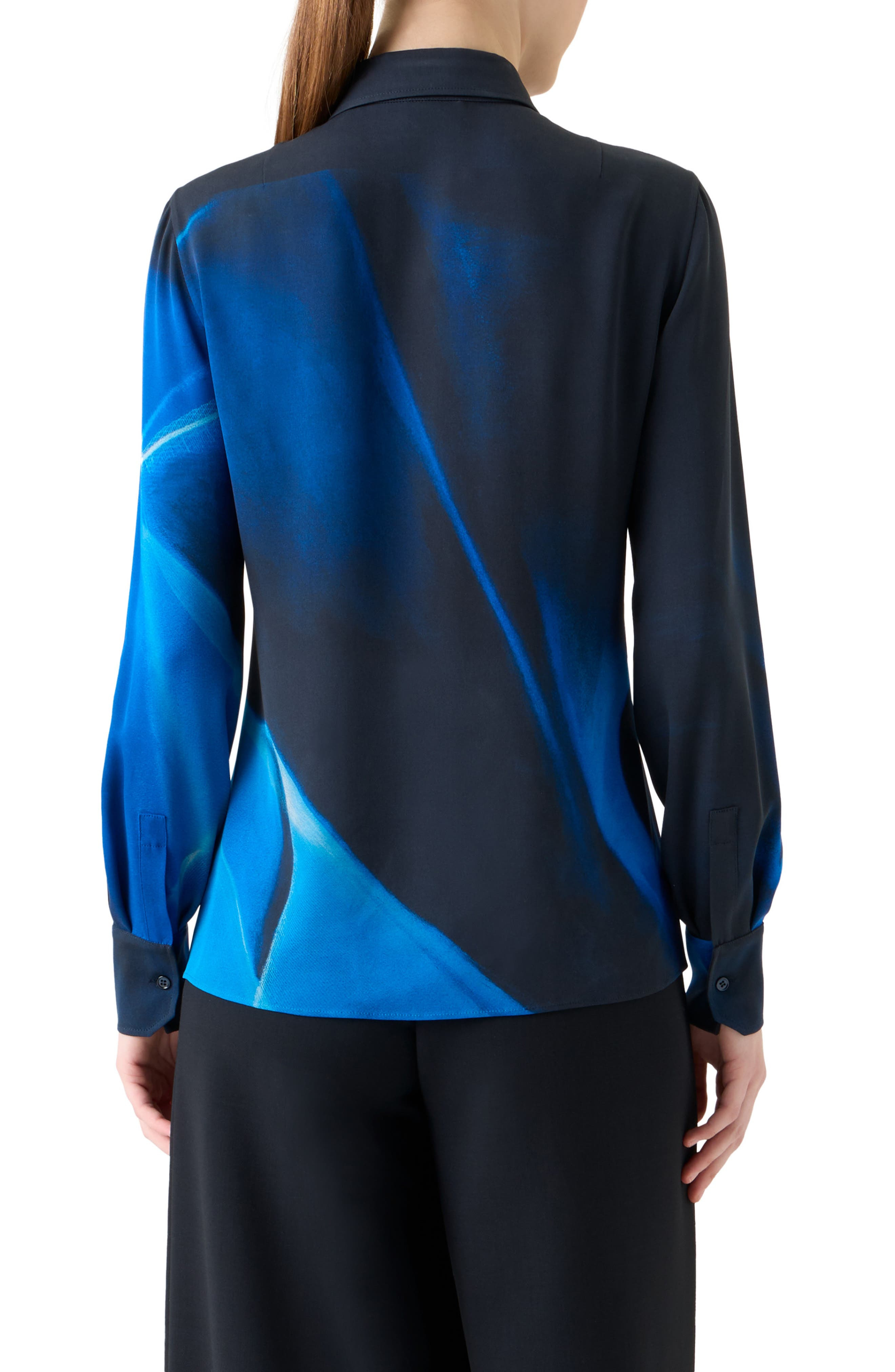 Akris Cyanotype Print Silk Crepe Button-Up Shirt in Navy-Royal at Nordstrom - 2