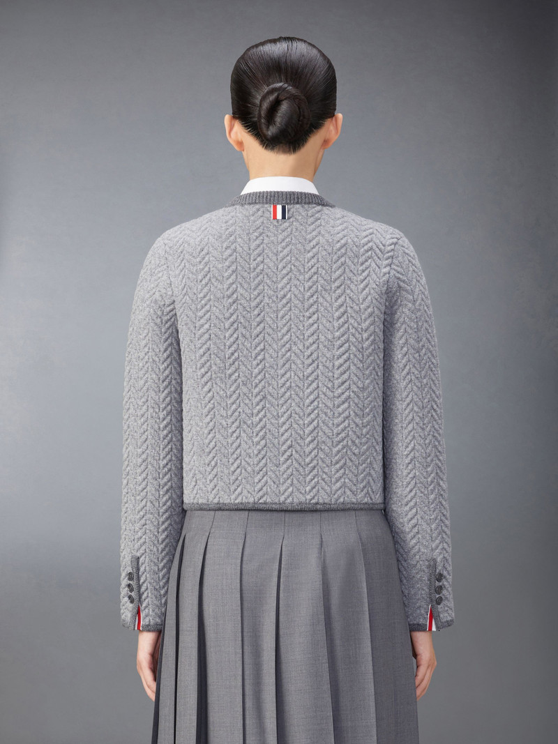 Thom Browne Merino Wool Herringbone Quilted Cropped Cardigan Jacket outlook