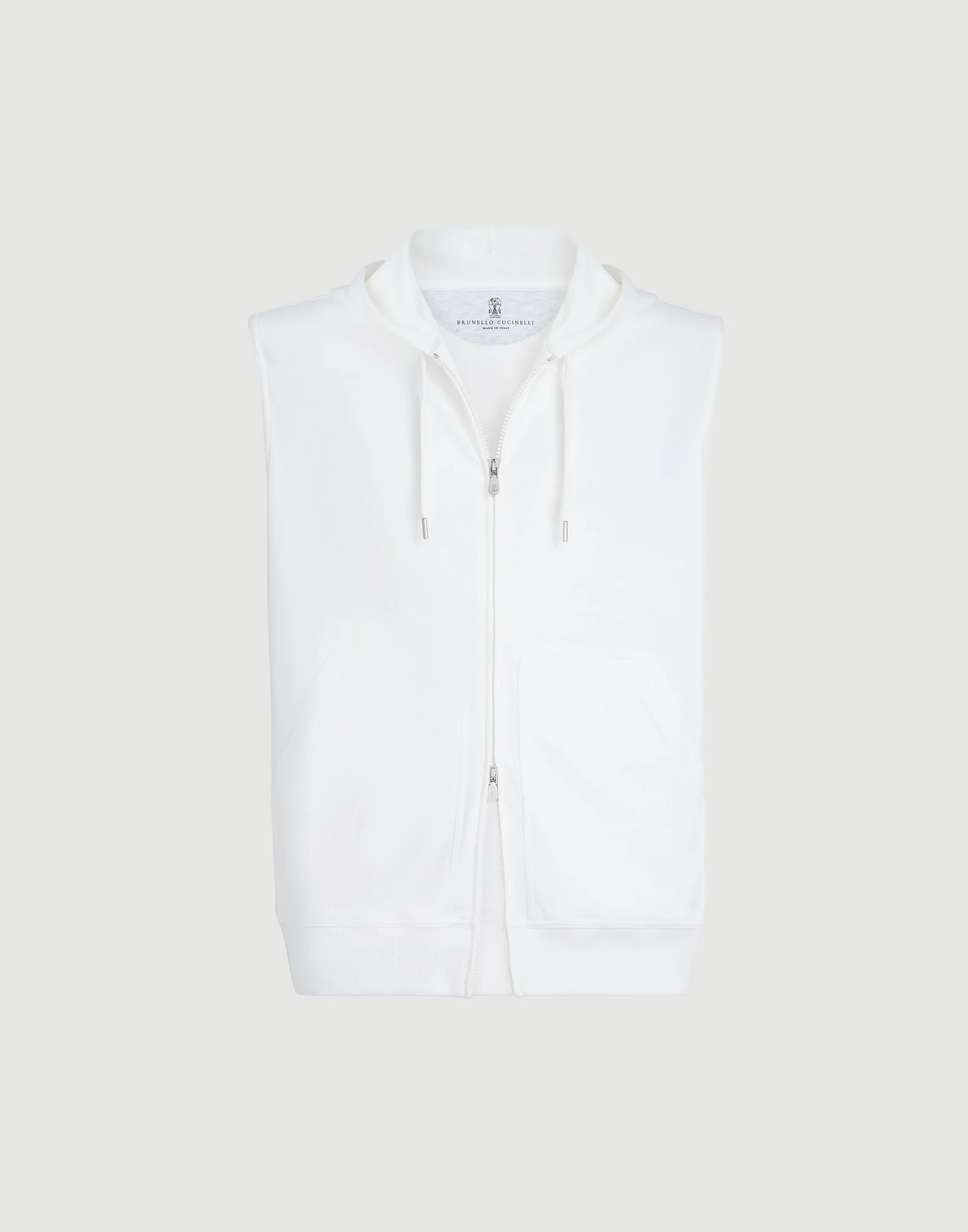Techno cotton French terry sleeveless sweatshirt with zipper and hood - 1
