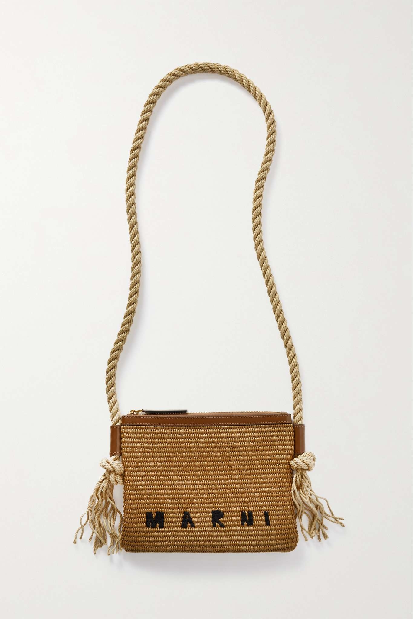 Marni Marcel leather-trimmed embroidered raffia shoulder bag