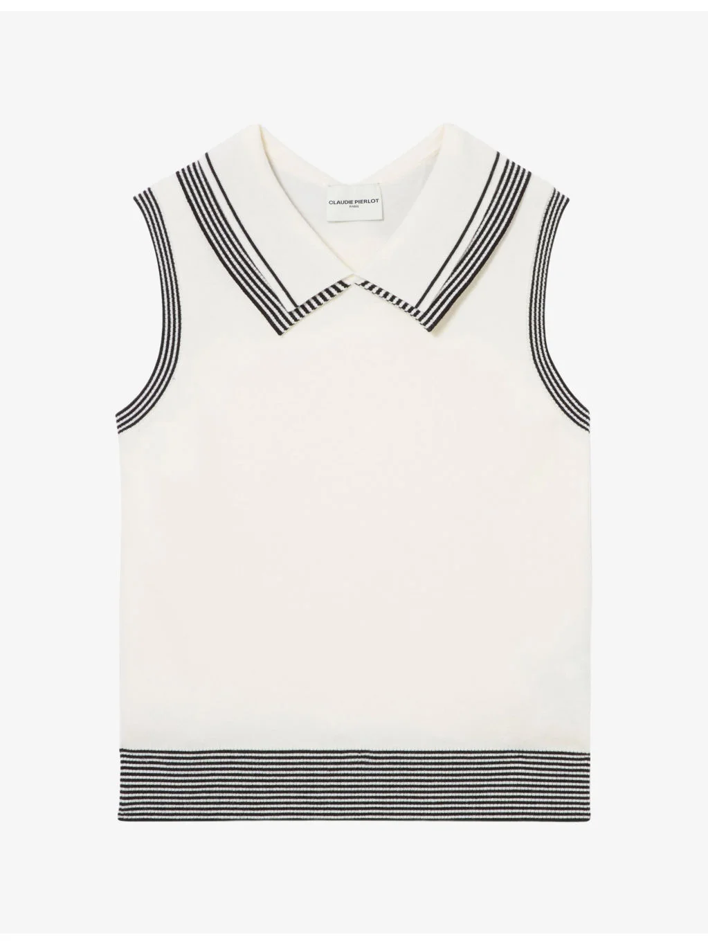 Sleeveless Double-Collar Stretch-Knit Top - 1