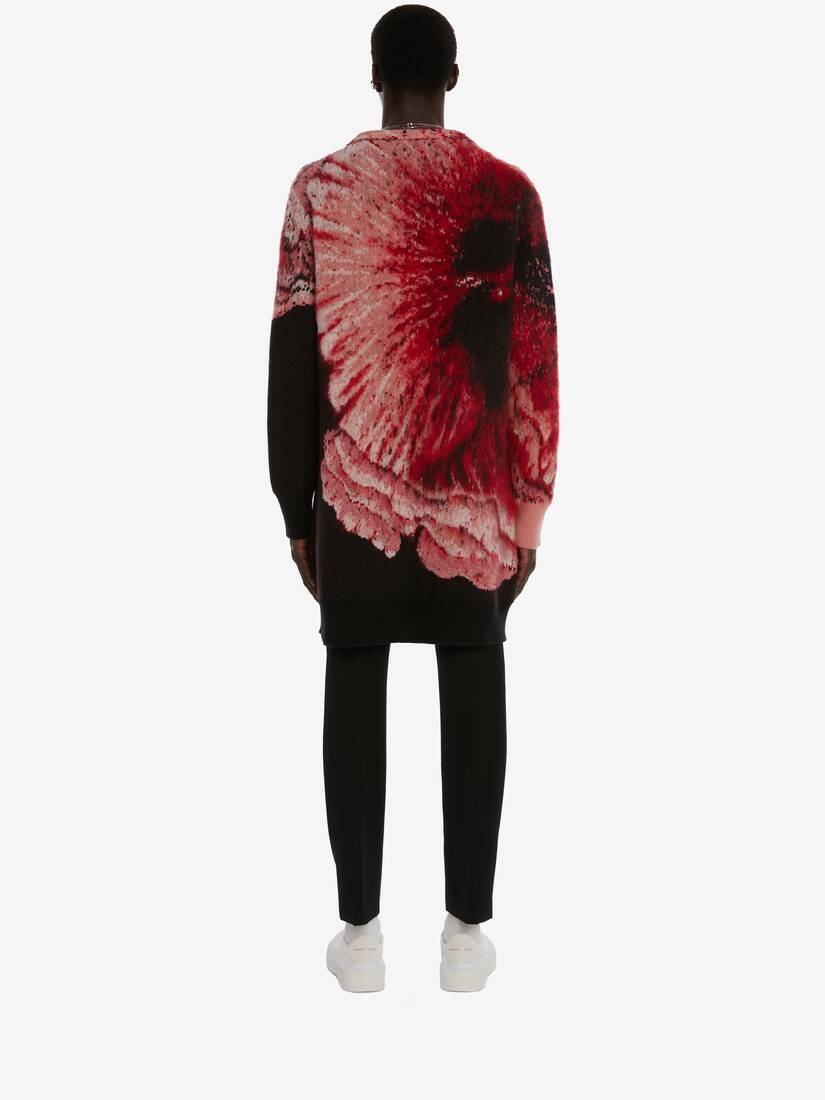 Flower Jacquard Oversized Cardigan in Black/pink - 4