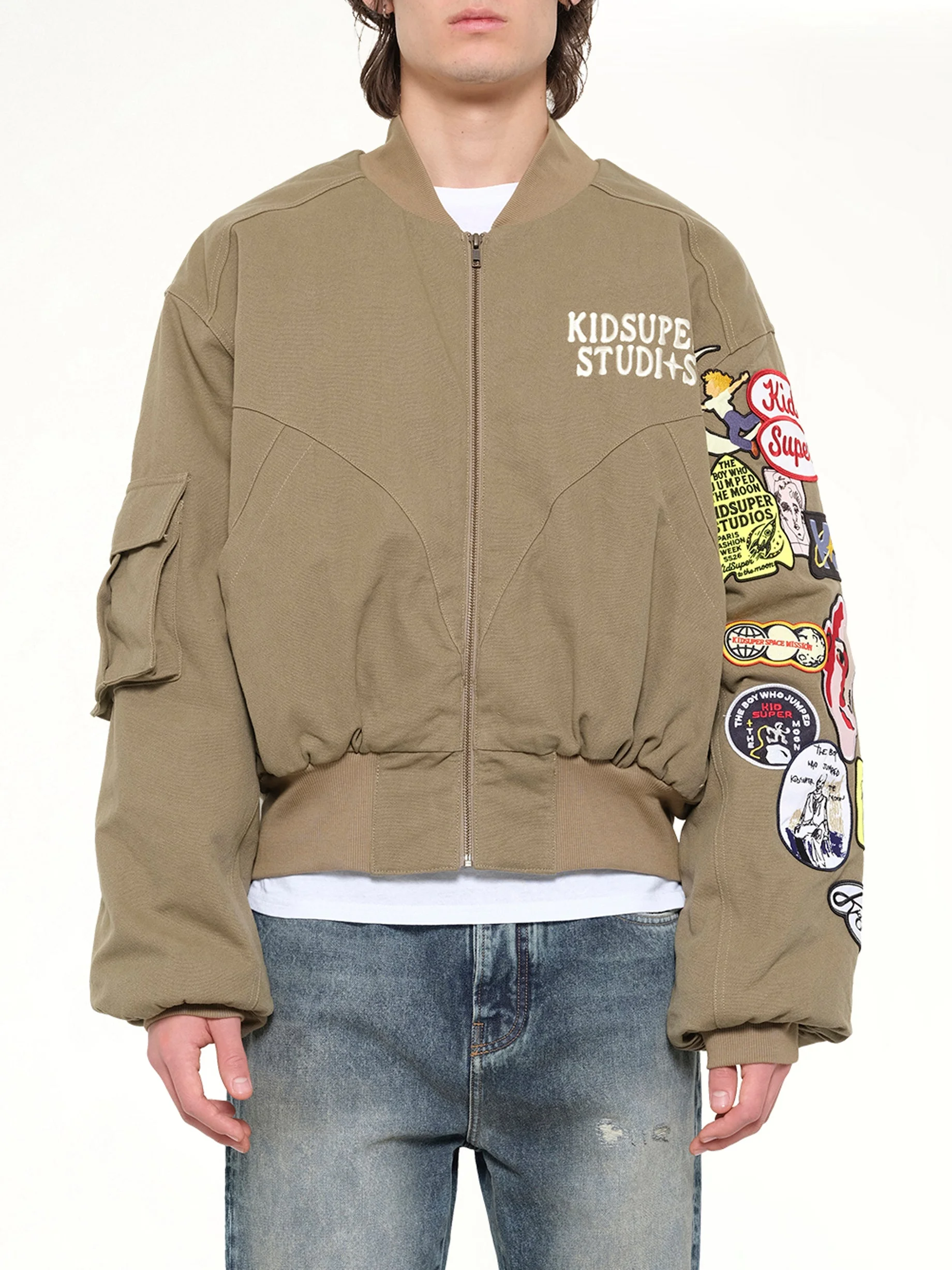 Patches Bomber Jacket in Green - 1