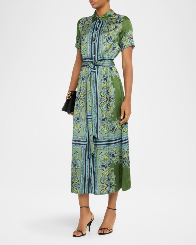 Esmeralda Scarf-Print Satin Midi Shirtdress 4