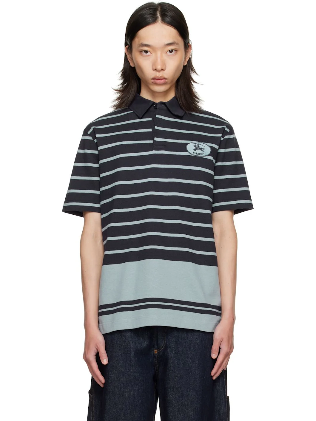 Navy Index Stripe Polo - 1