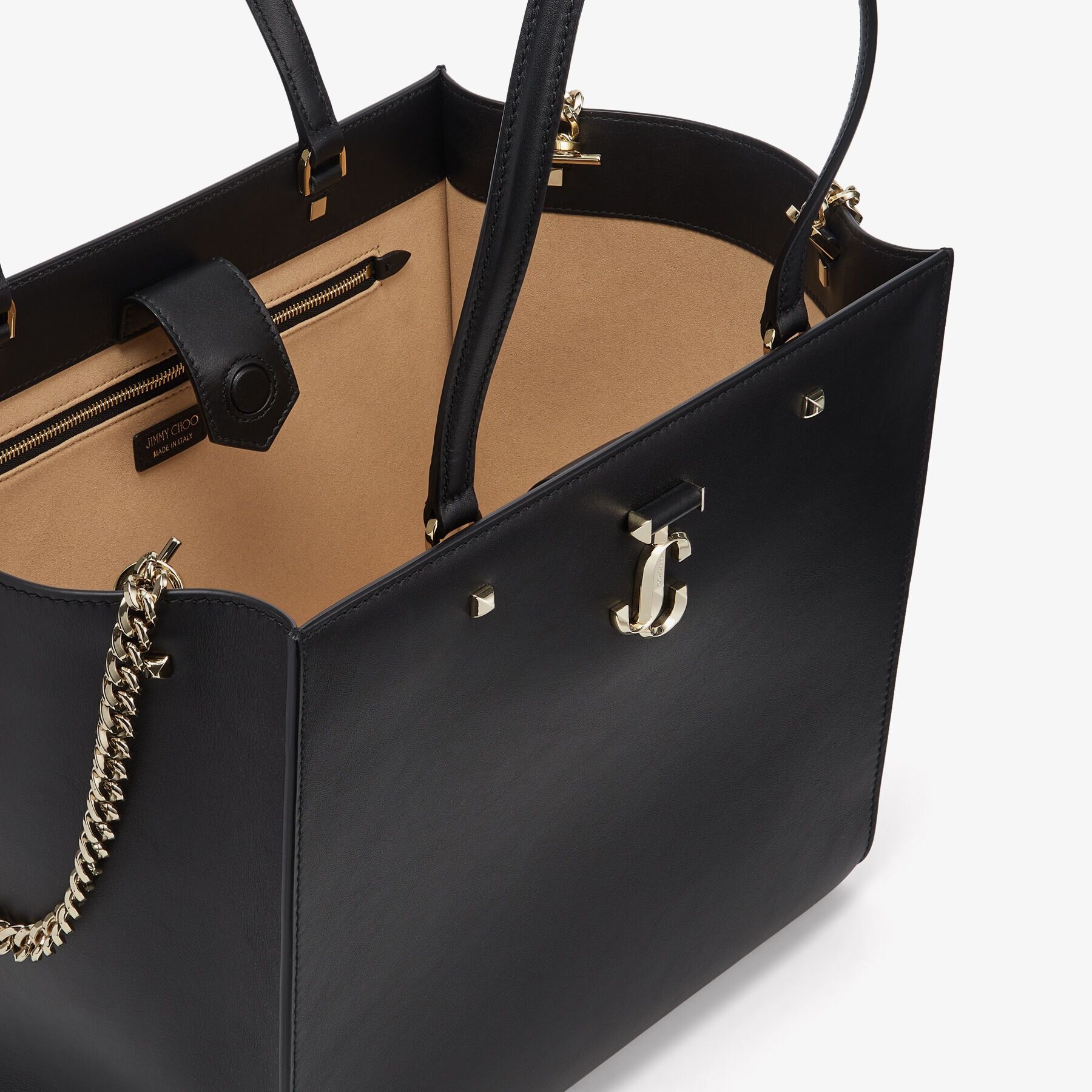 Varenne Tote Bag
Black Fine Shiny Calf Leather Tote Bag with Light Gold JC Emblem - 4