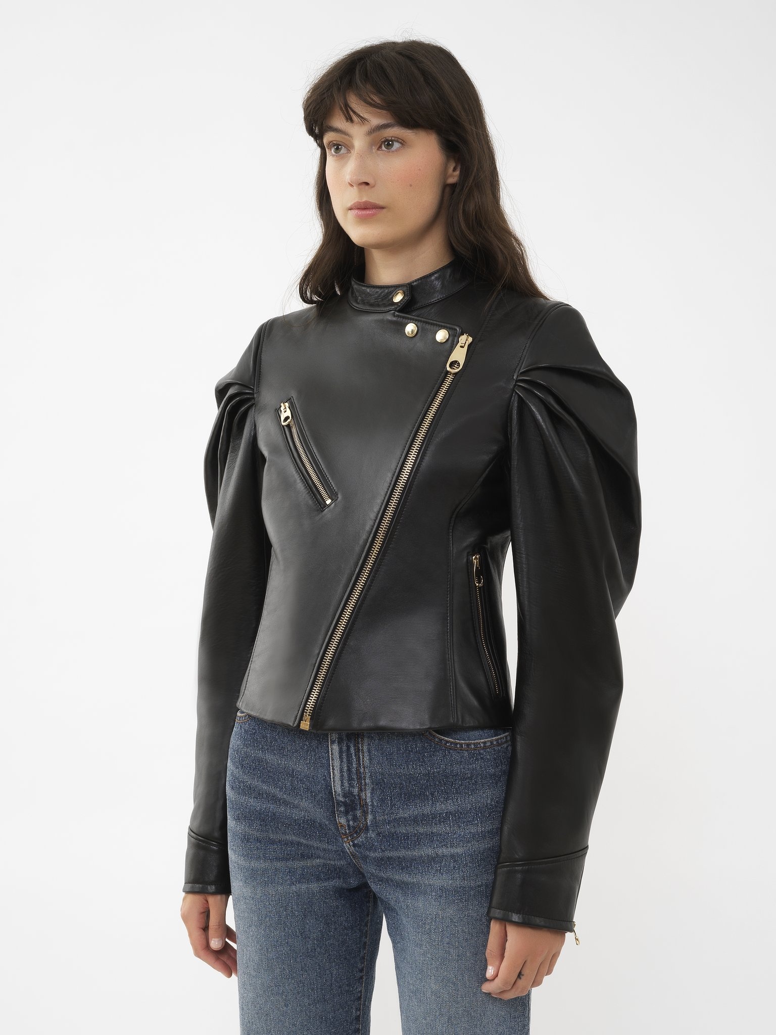 ASYMMETRICAL BIKER LEATHER JACKET - 4