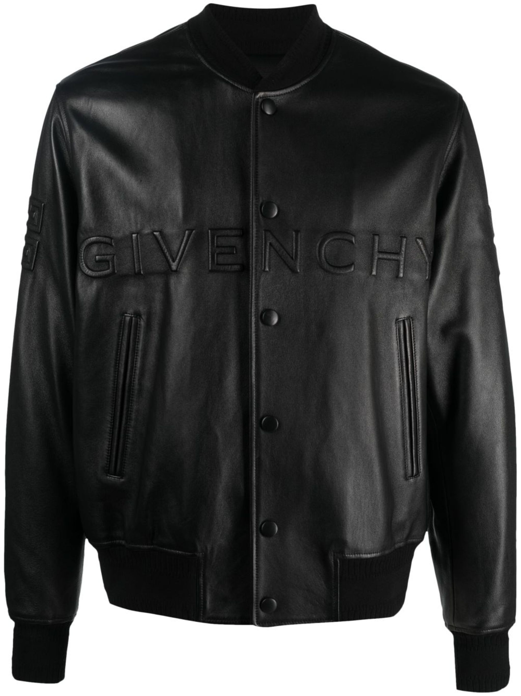 logo-embossed leather varsity jacket - 1