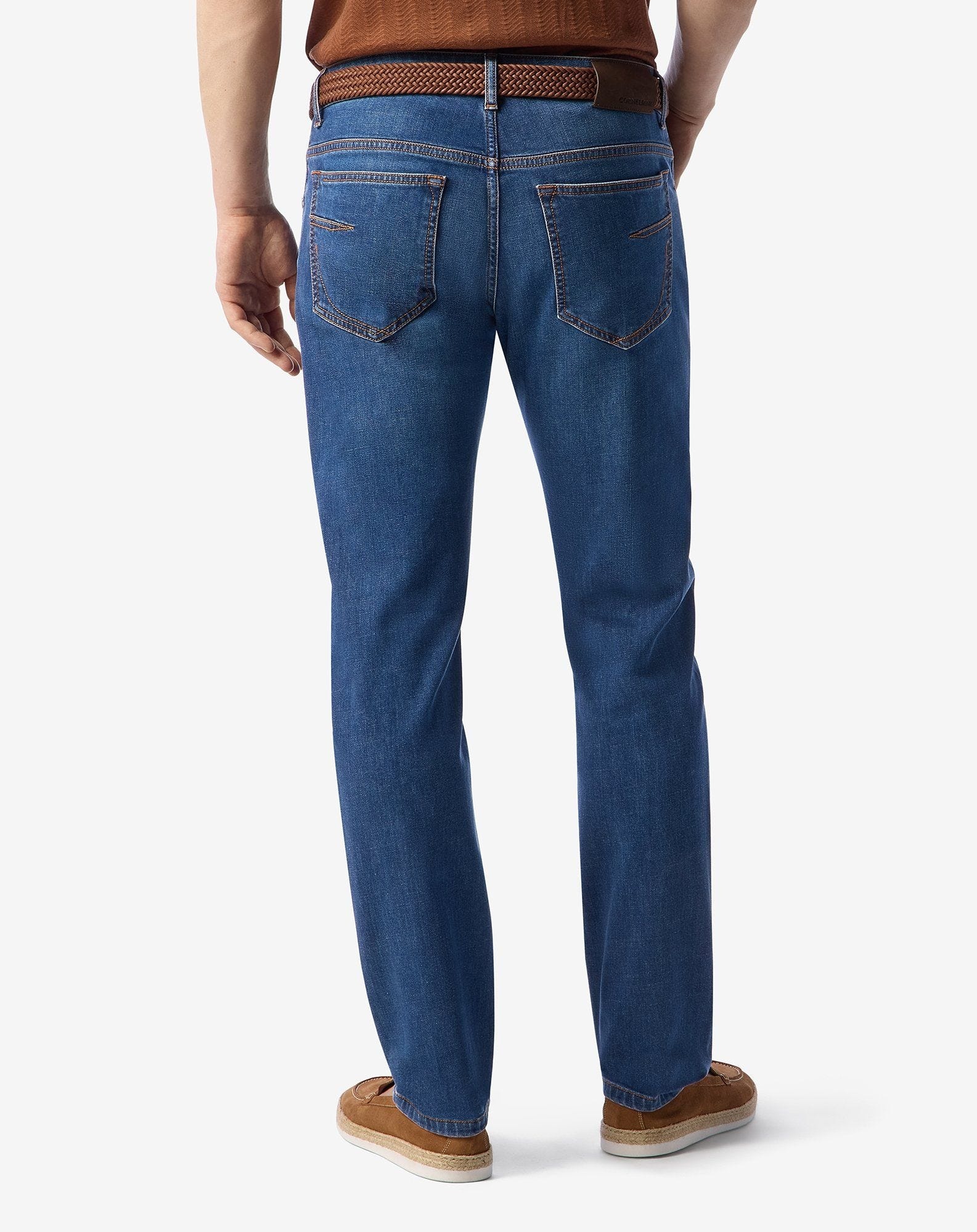 Blue stretch lyocell cotton 5-pocket trousers - 4
