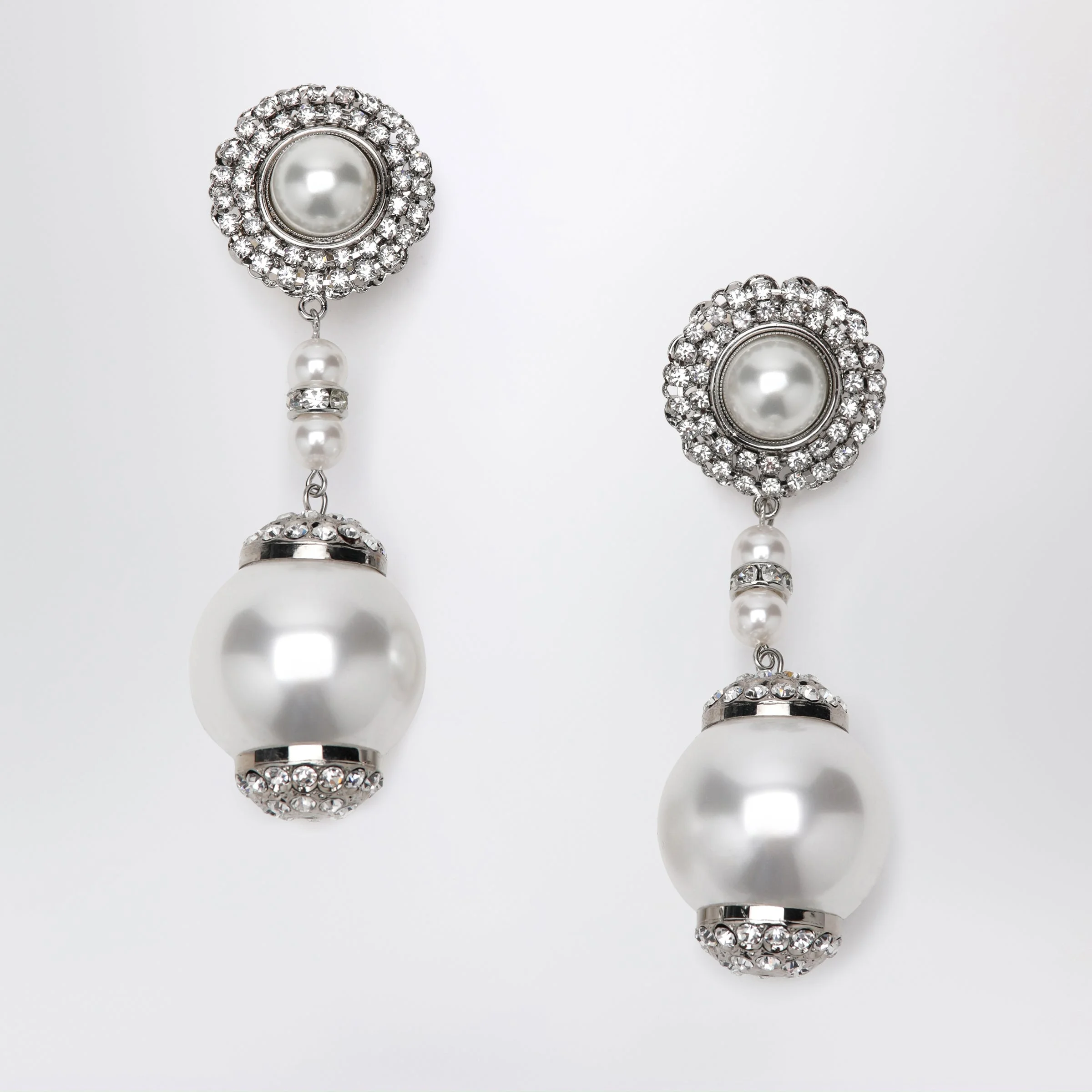 Alessandra Rich Silver-Tone Clip Earrings With Pearl And Crystal Pendant Women - 1