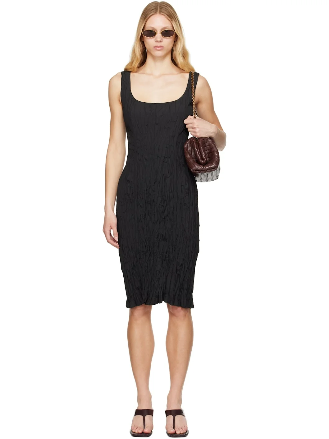 Black Crinkled Midi Dress - 1