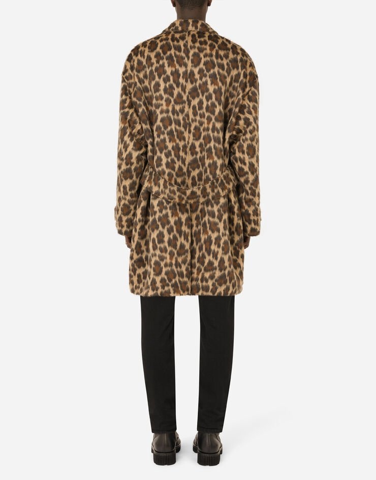 Double-breasted wool jacquard coat with leopard design - 2