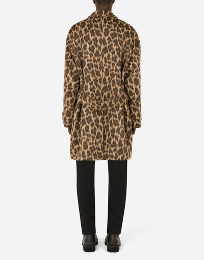 Dolce & Gabbana Double-breasted wool jacquard coat with leopard design outlook