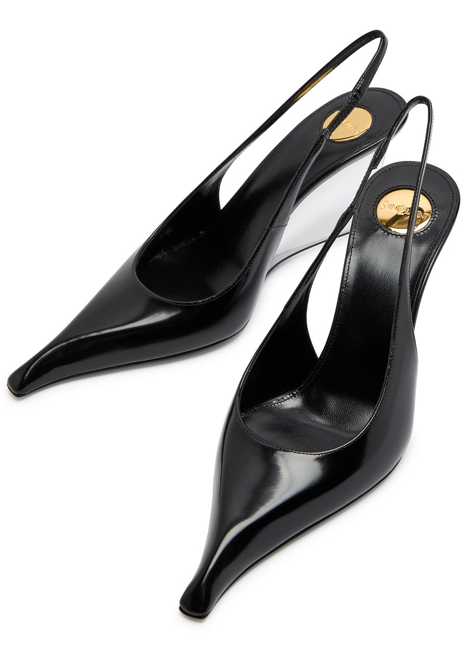 Saint Laurent Miller 90 Leather Wedge Slingback Sandals - 3