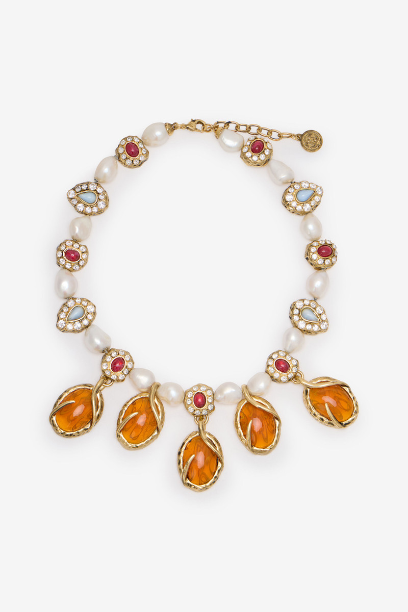 Necklace With Amber-Effect Stones And Pearls 1