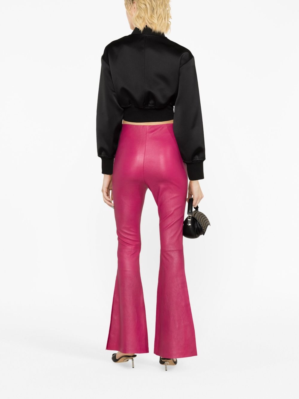 high-waisted leather flared trousers - 4