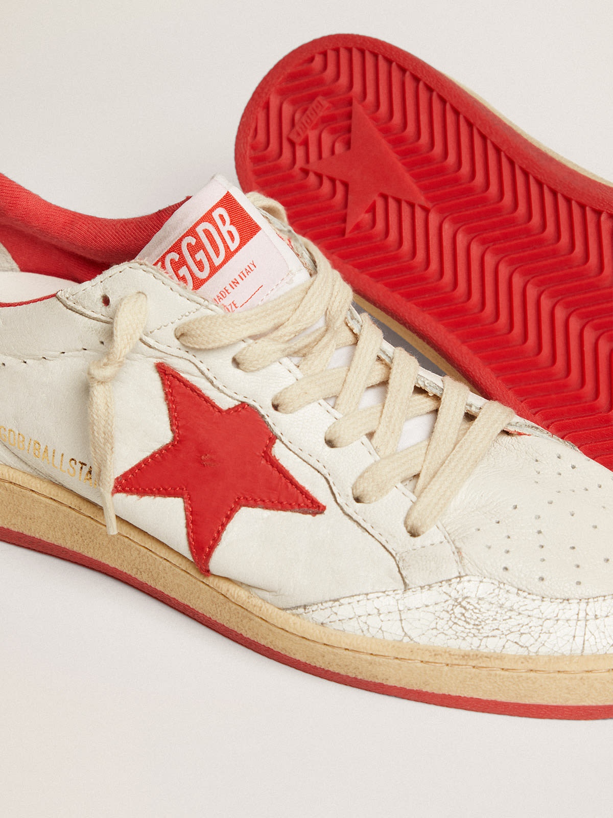 White Ball Star sneakers in leather with red star and heel tab - 4