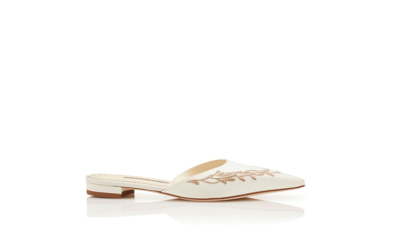 White and Gold Satin Flat Mules 1