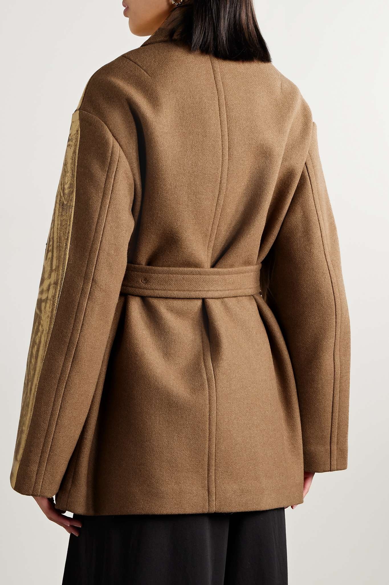 Belted metallic coated wool-blend coat - 4
