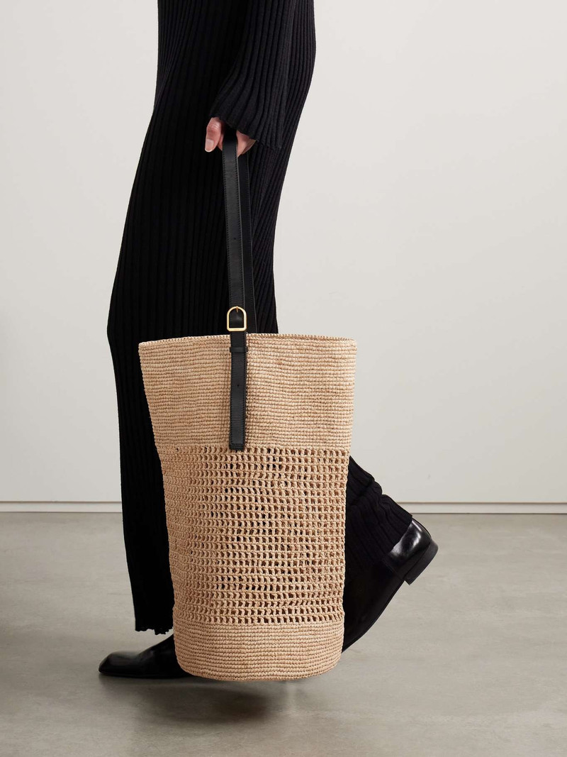 KHAITE Billie leather-trimmed raffia bucket bag Neutral outlook