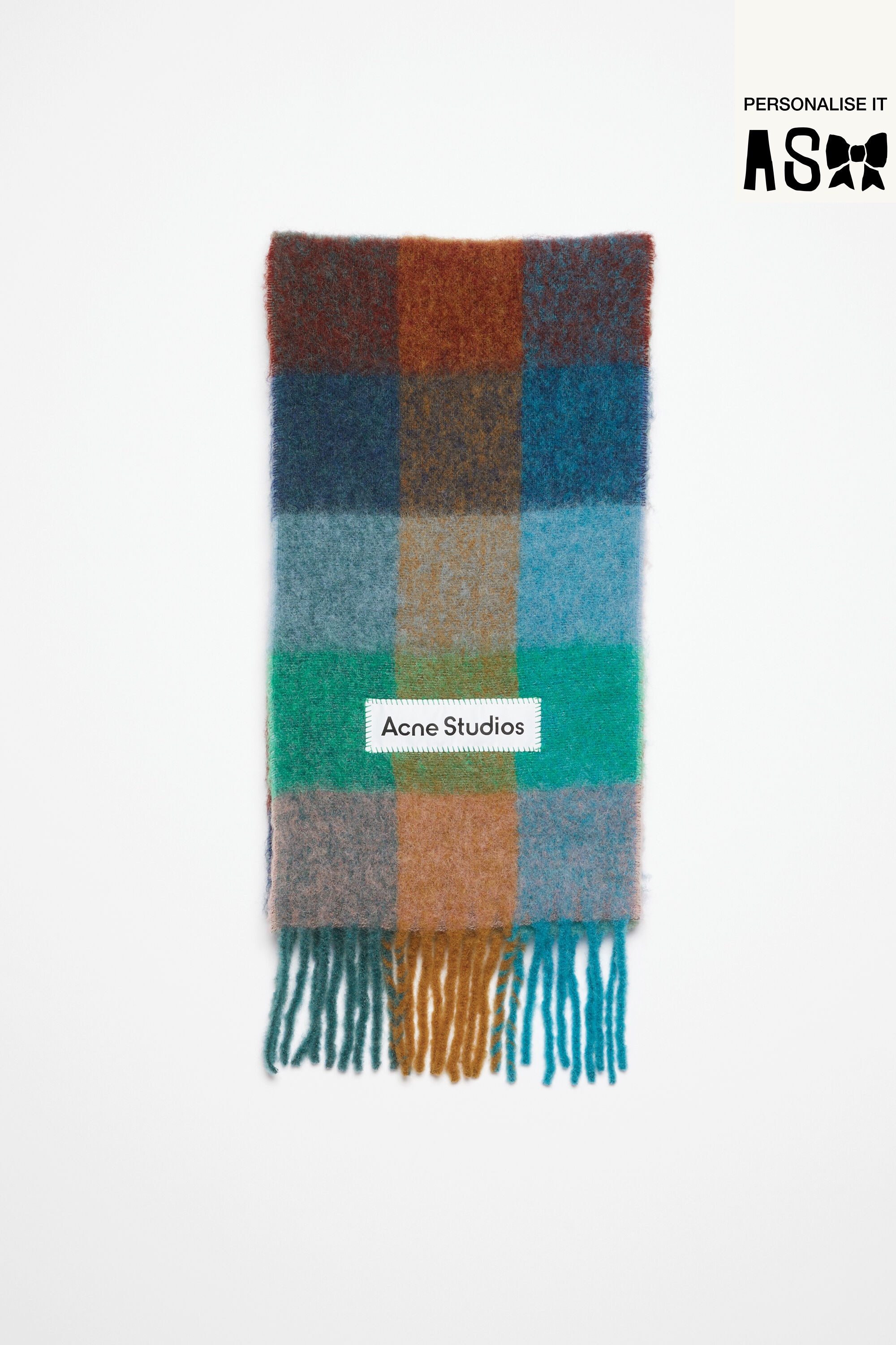 Mohair checked scarf - Turquoise/camel/blue - 1
