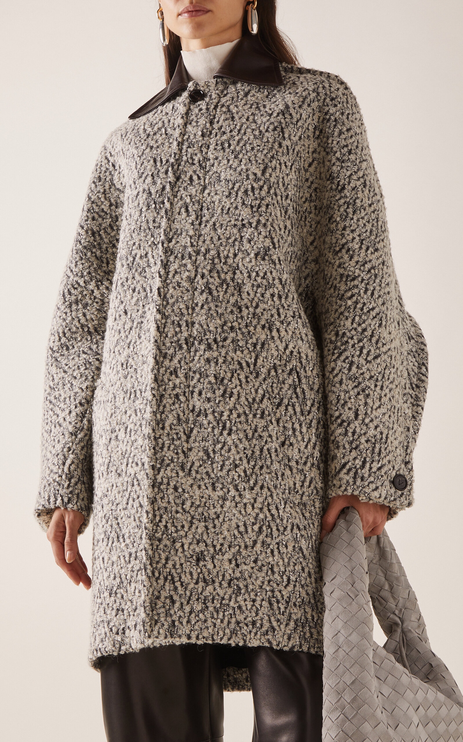 Chevron Bouclé Wool-Blend Coat light grey - 3