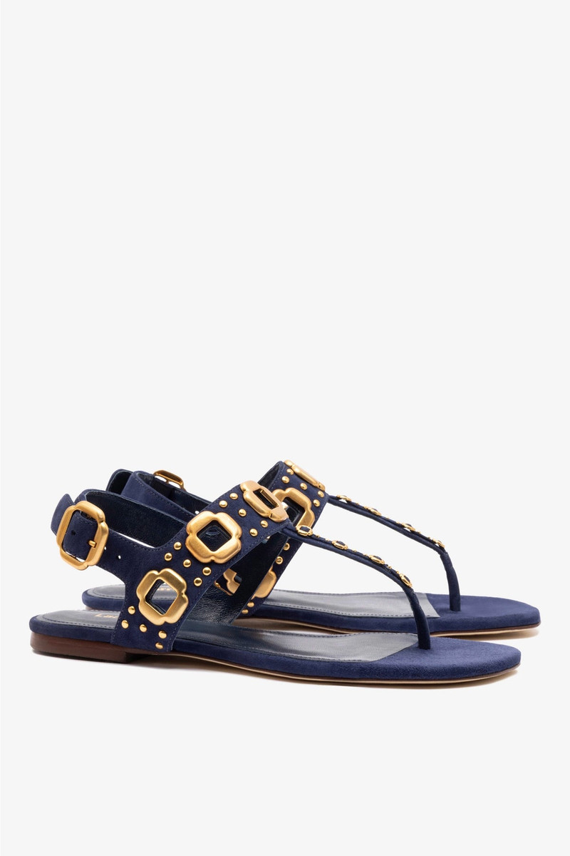 Milan Studs Thong Sandal In Navy Suede 3