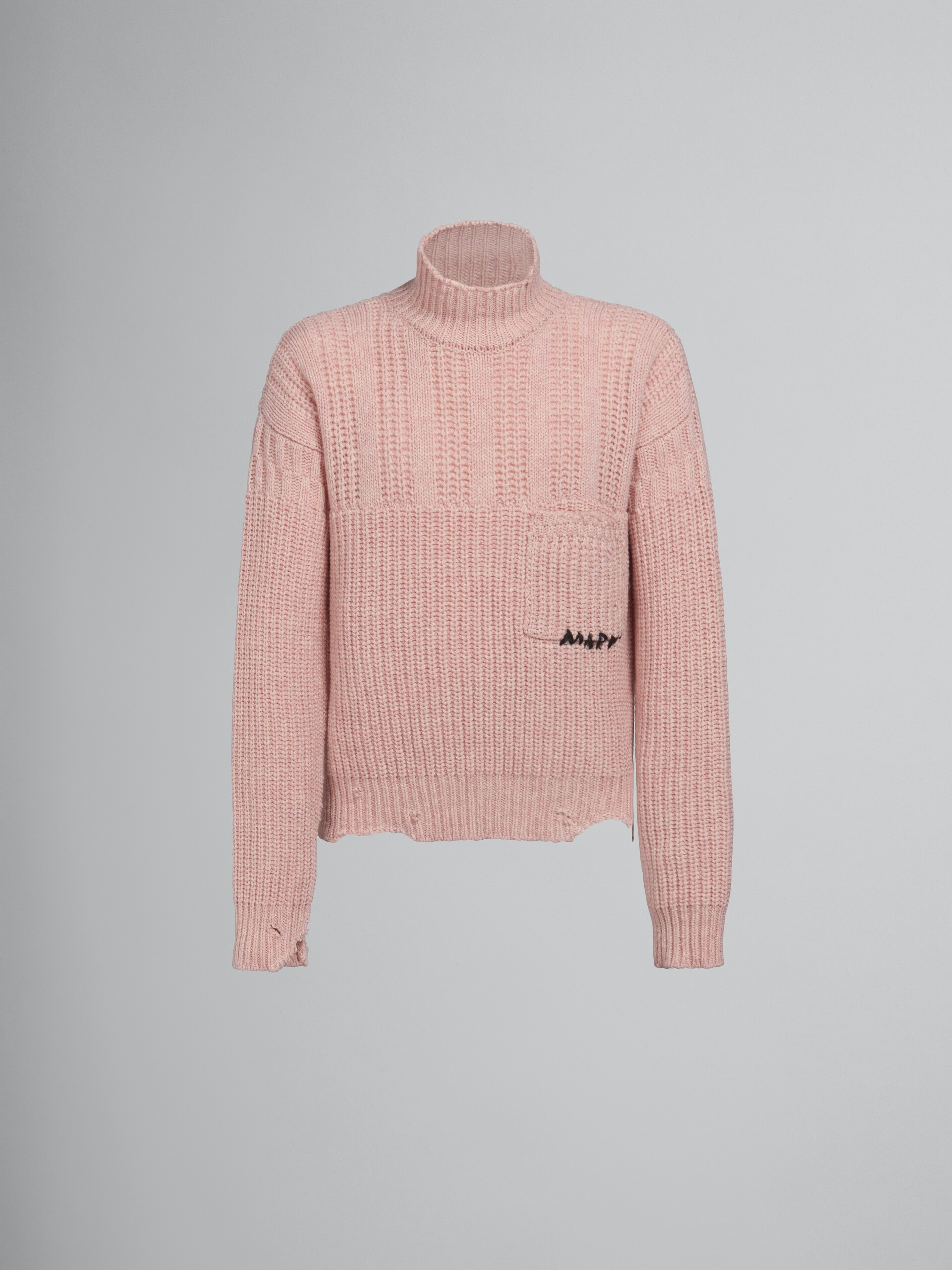 PINK VIRGIN WOOL JUMPER WITH NIBBLED HEM - 1