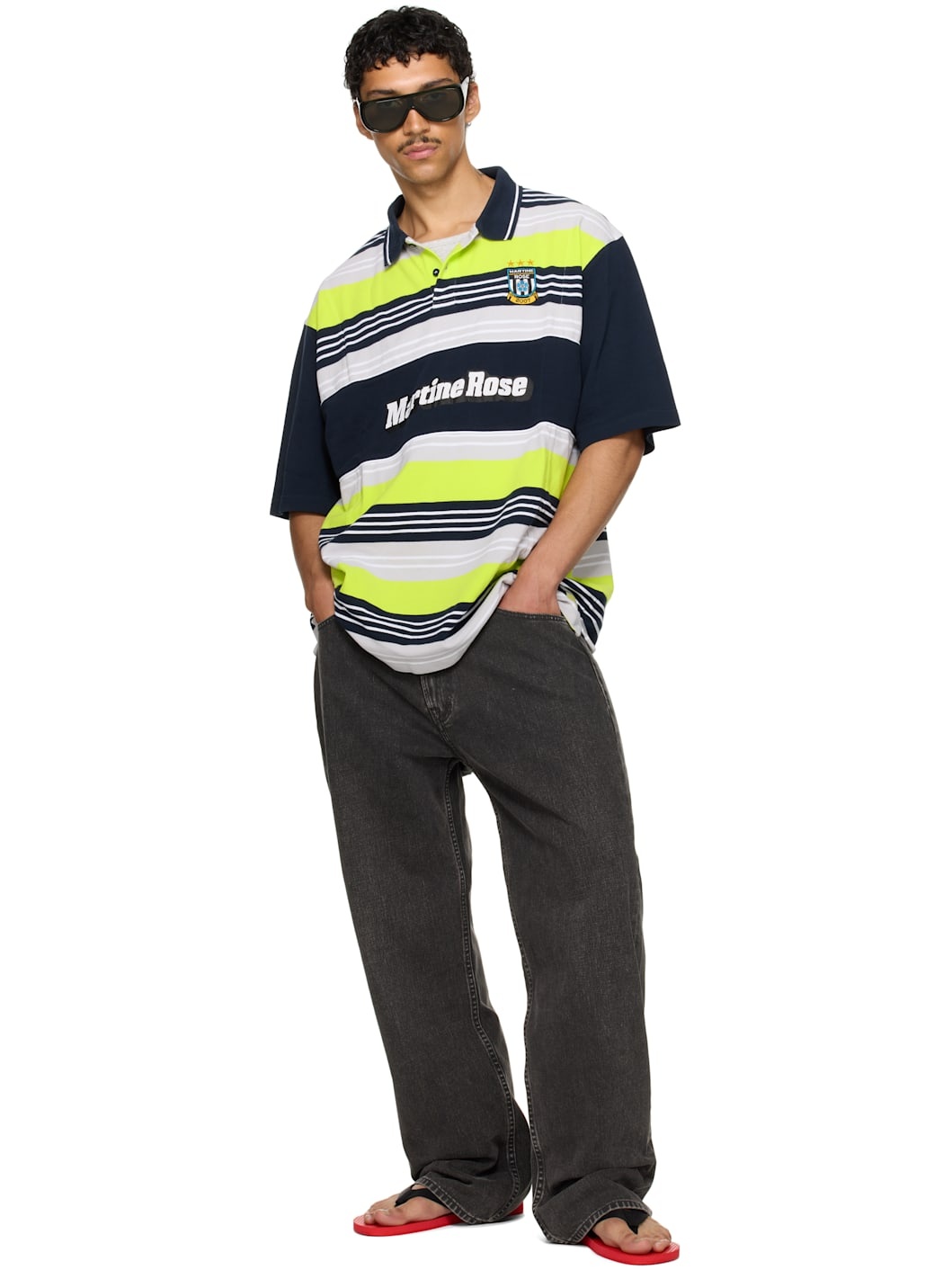 SSENSE Exclusive Navy & Green Oversized Panelled Polo - 5