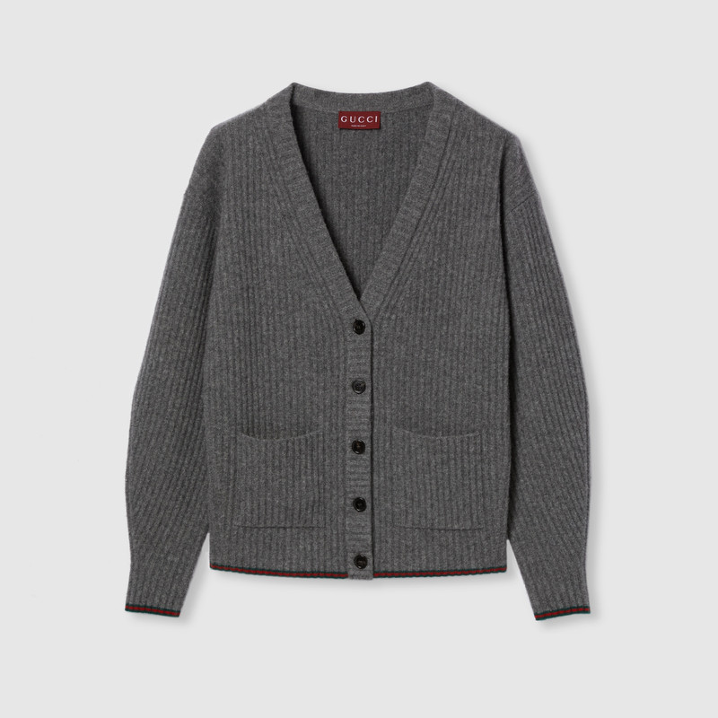Rib felted wool cardigan with Web 1
