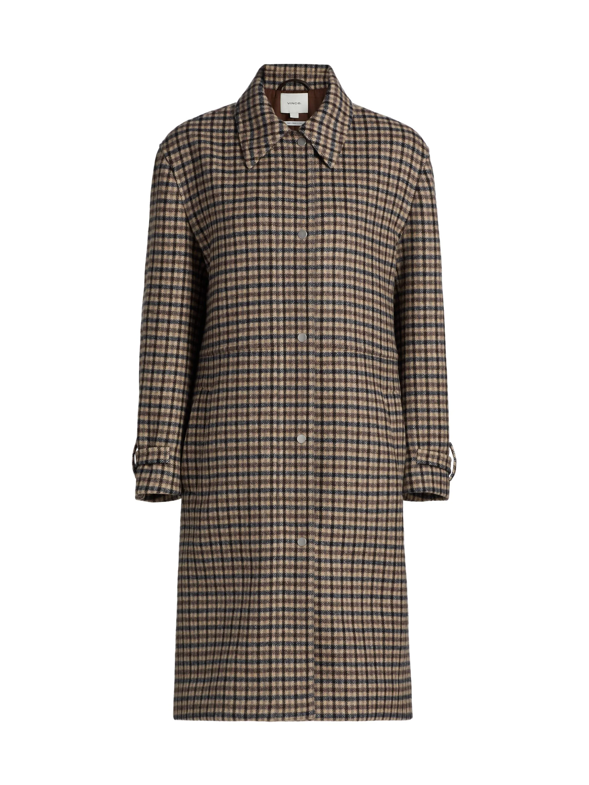 Women's Plaid Wool-Blend Car Coat - Multi Check - 1