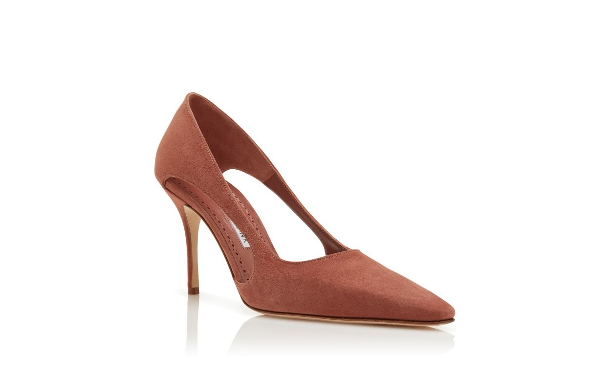 Brown Suede Cut Out Detail Pumps - 3