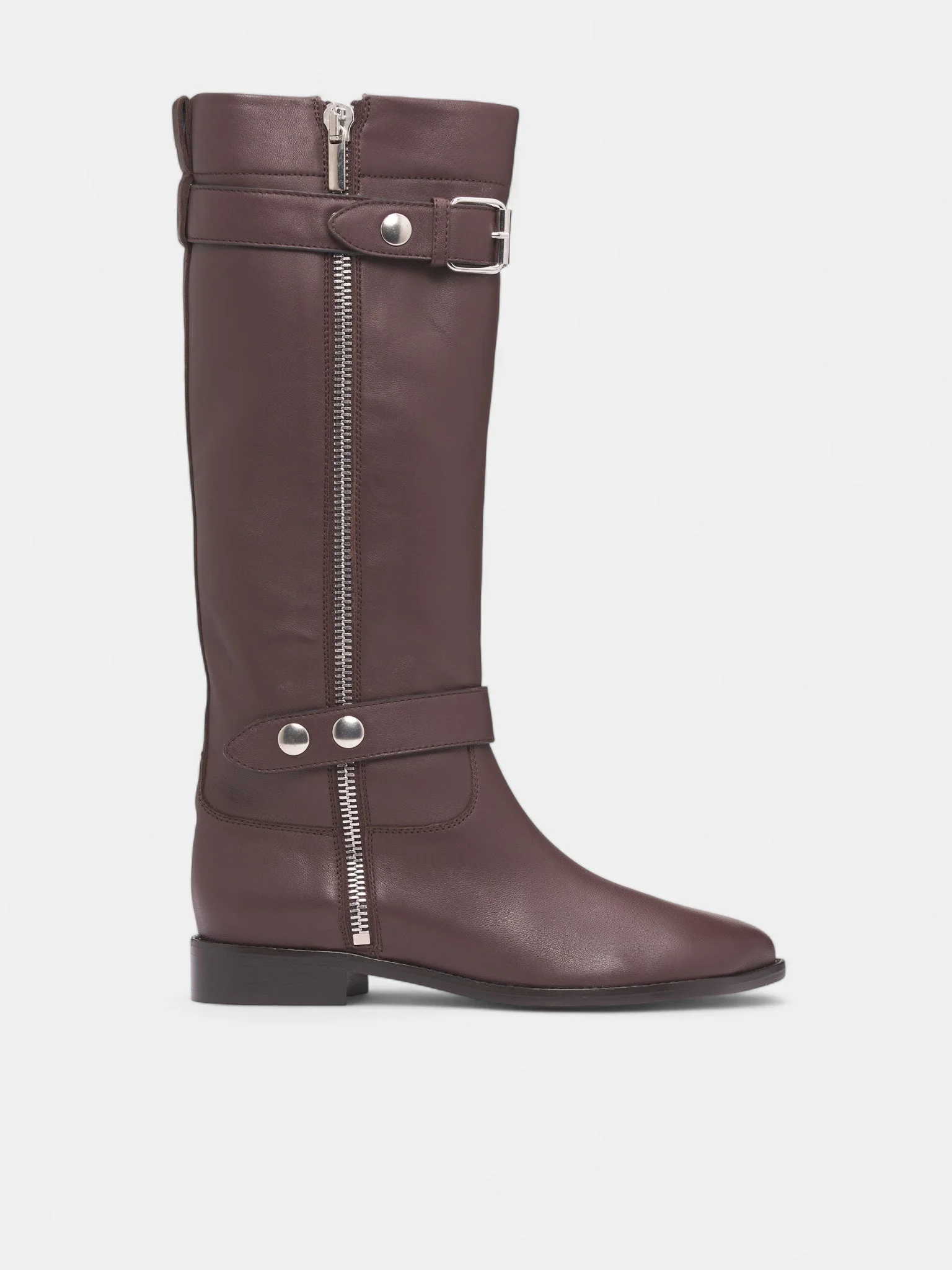 Brown Obliqua Calfskin Zip Boots - 1