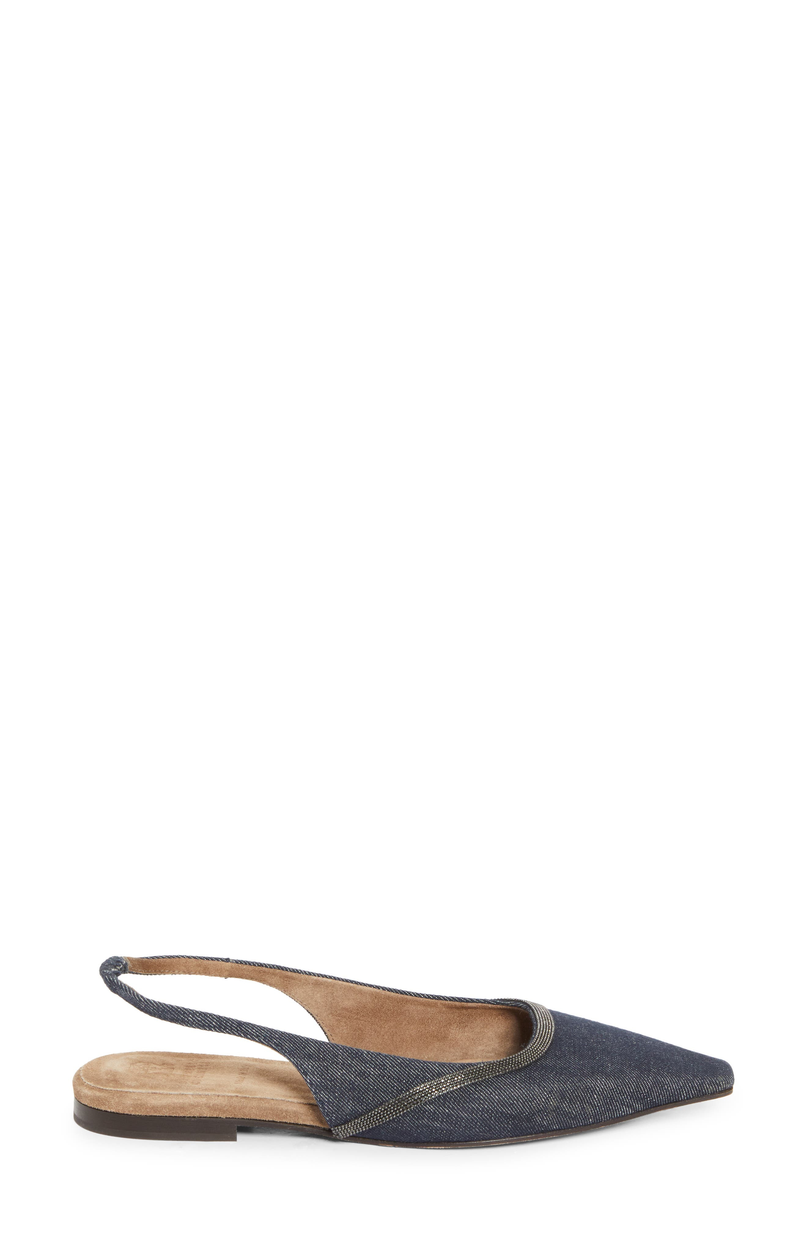 Brunello Cucinelli Monili Pointed Toe Slingback Flat in C001 Denim Blue at Nordstrom - 3