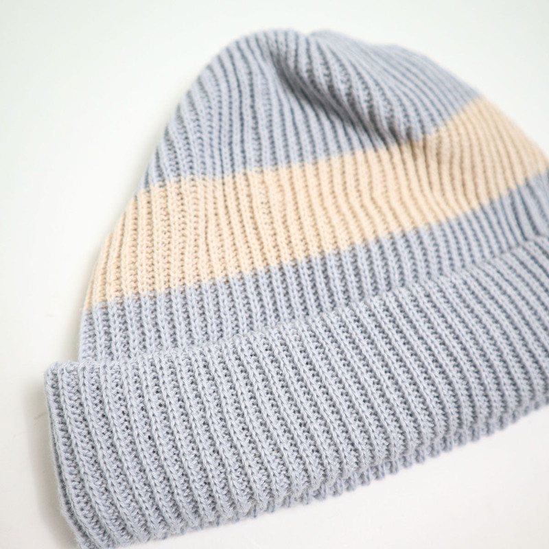 ROTOTO® R5164 Cotton Flax Stripe Knitted Hat - Ice Blue outlook