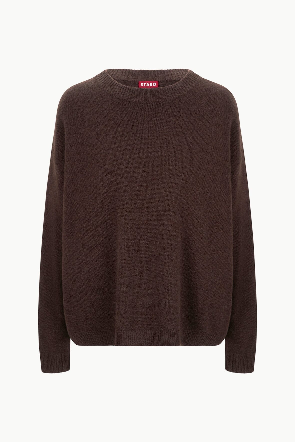 STAUD SERRANO CASHMERE RELAXED CREW DARK CHOCOLATE - 1