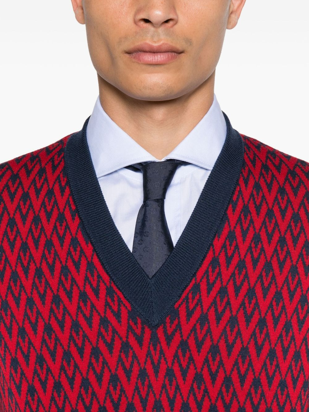 geometric-pattern V-neck sweater - 5
