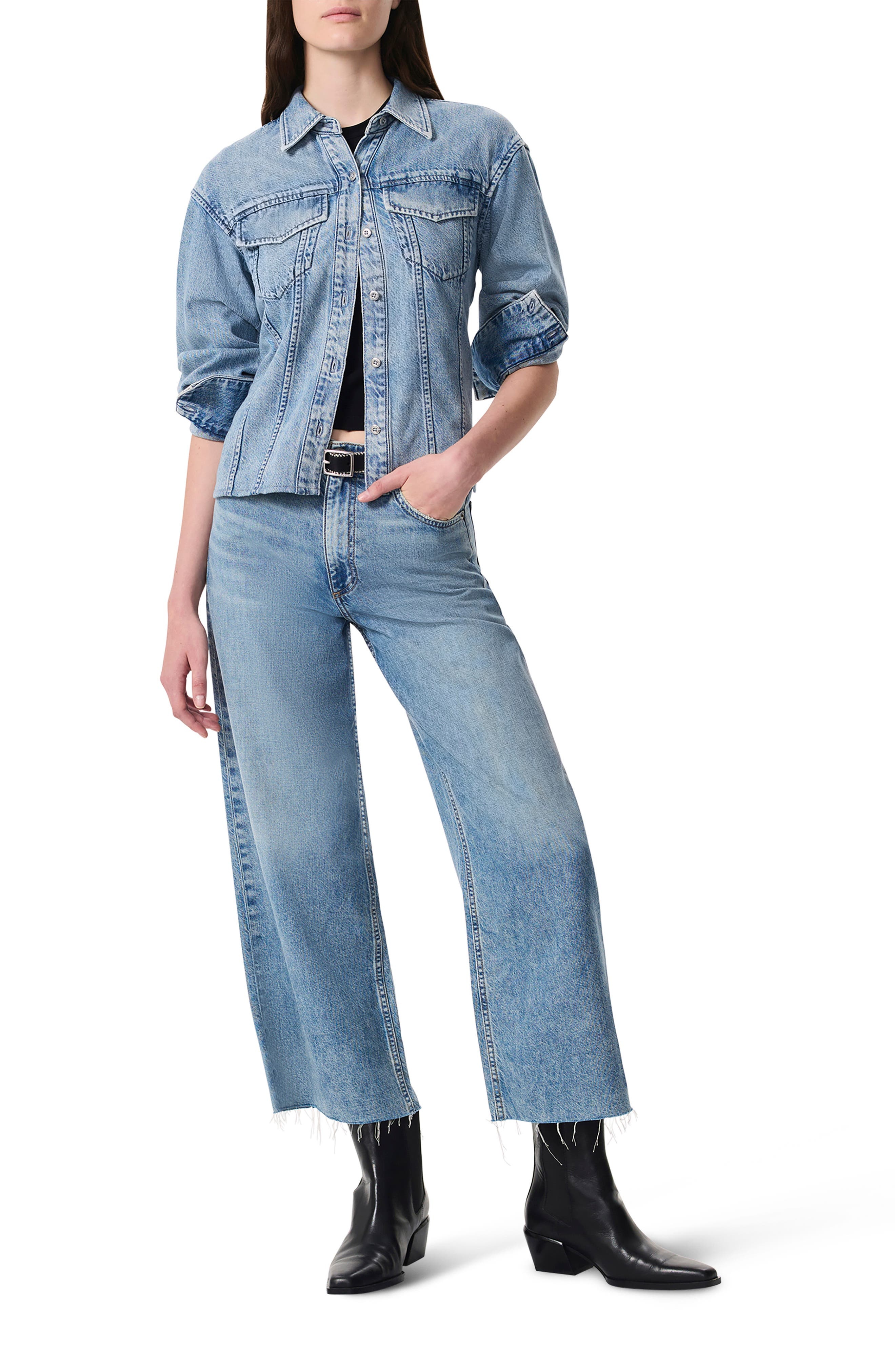 rag & bone Featherweight Andi High Waist Ankle Wide Leg Jeans in Beacon at Nordstrom - 6
