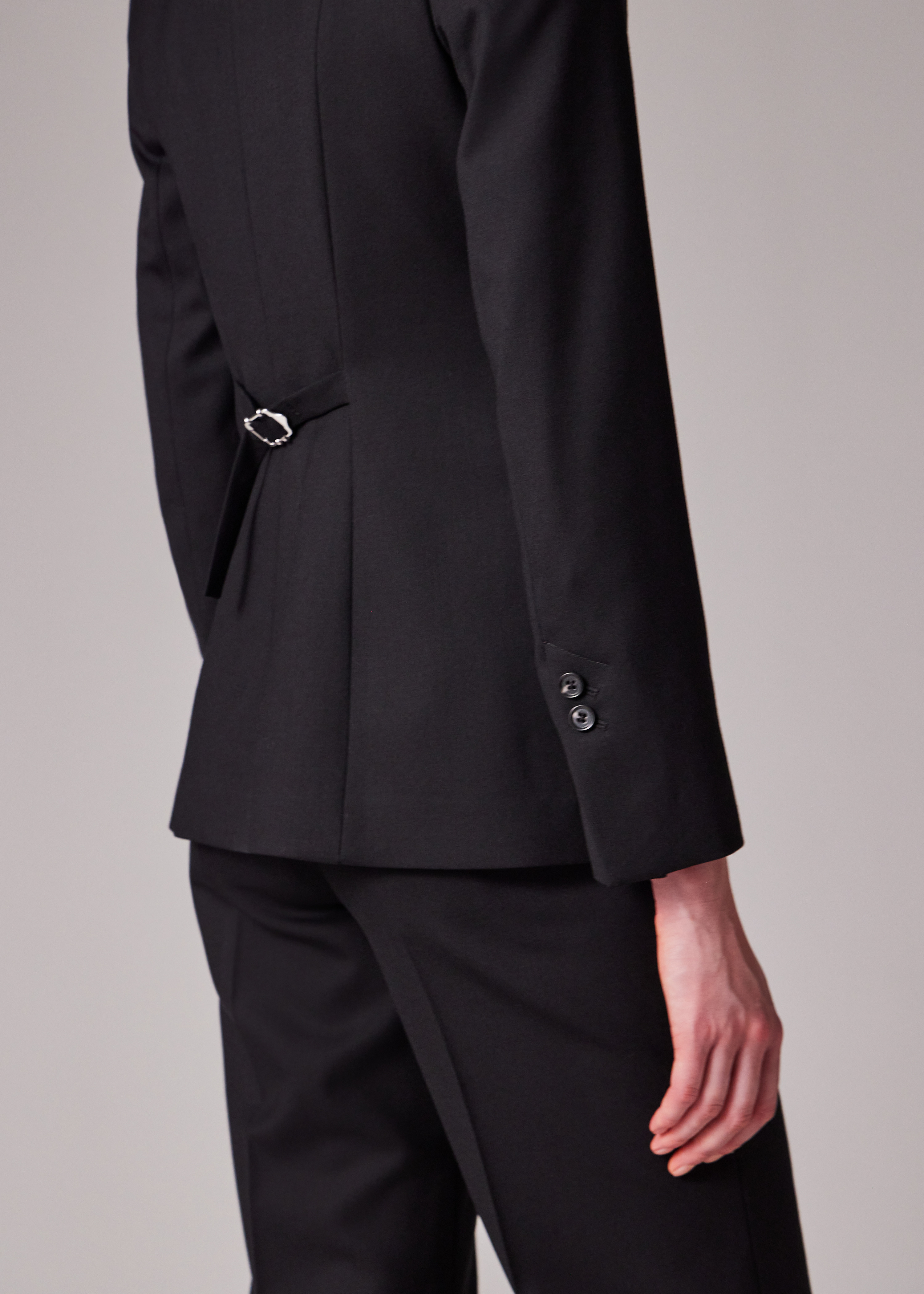 Women's A Suit To Travel In - Black Collarless Jacket Suit - 7