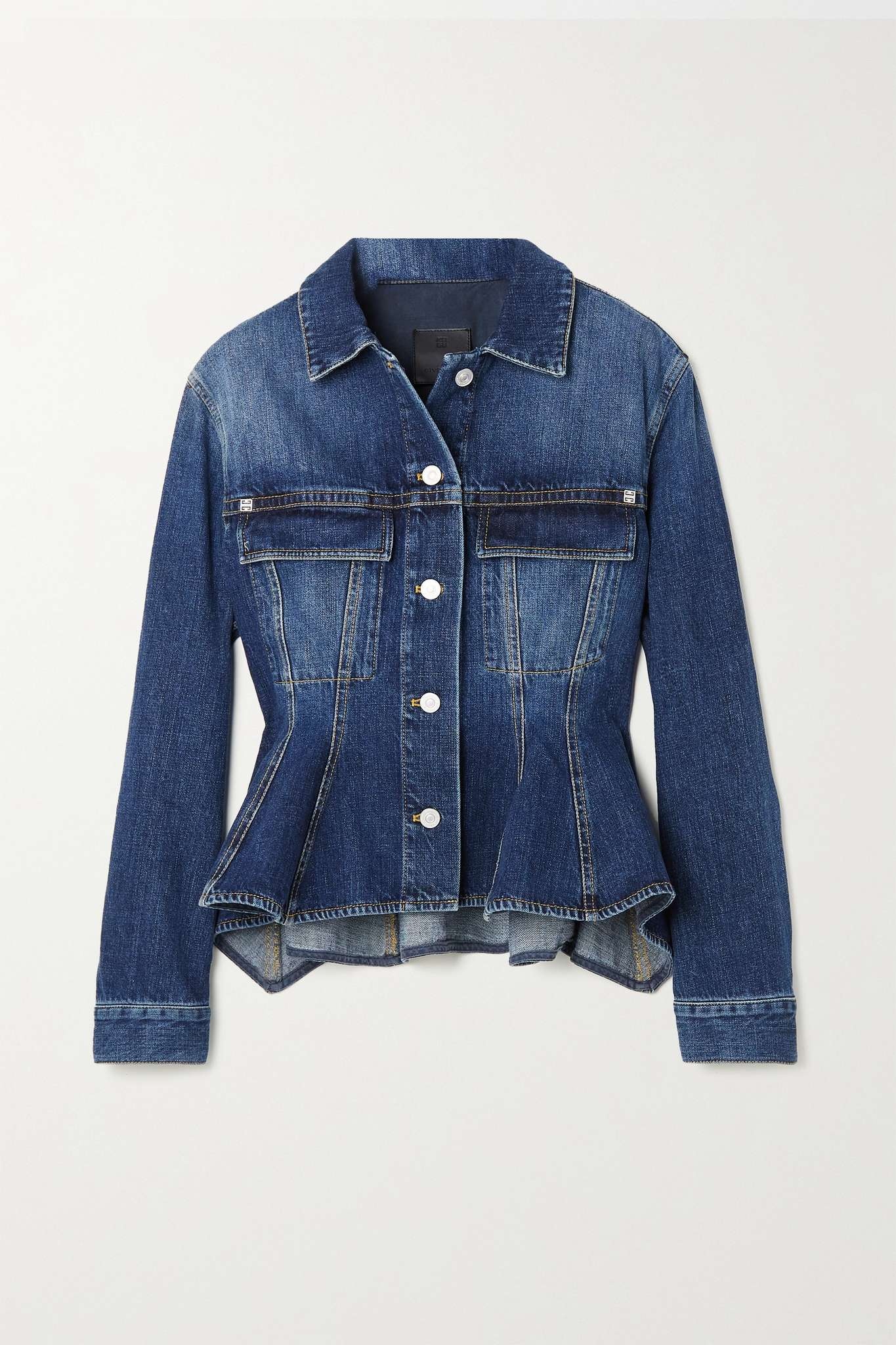 Logo-appliquéd denim peplum jacket - 1