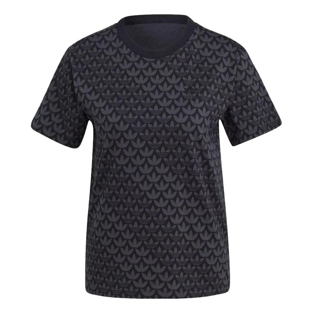 (WMNS) adidas Trefoil Monogram Tee 'Black' II3180 - 1