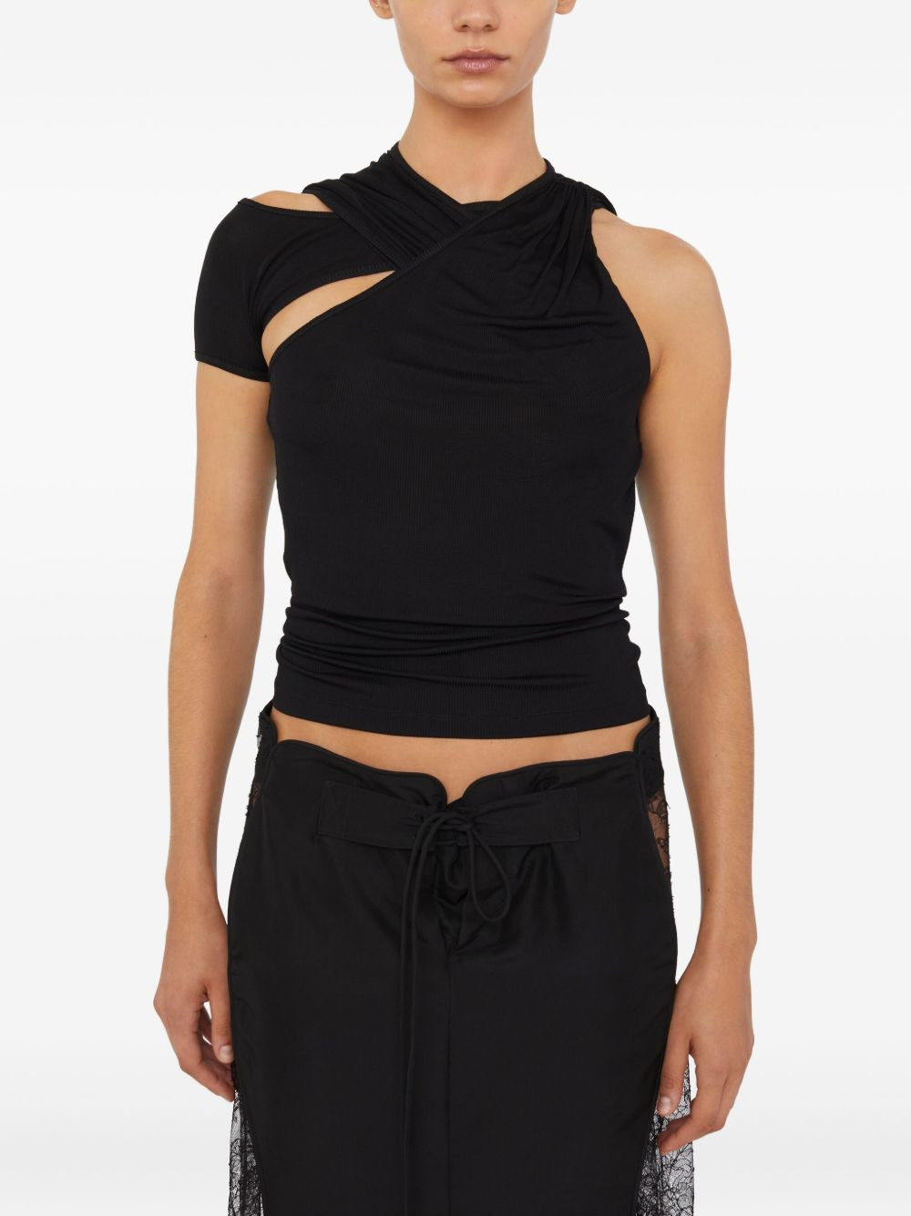 lace-insert drawstring skirt - 5