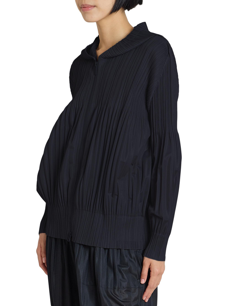 Women's Fluffy Basics Plissé Zip Hoodie - Black 4